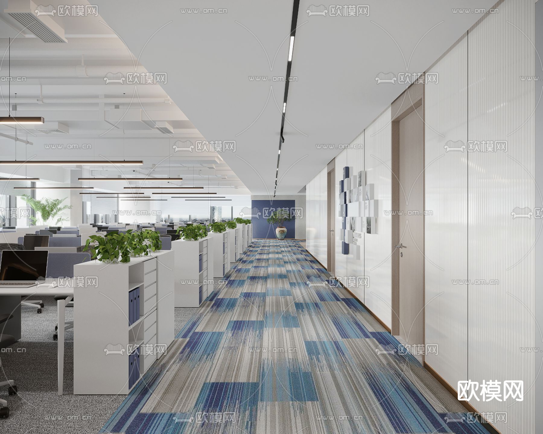 现代办公室 走廊过道3d模型下载（渲染图2）