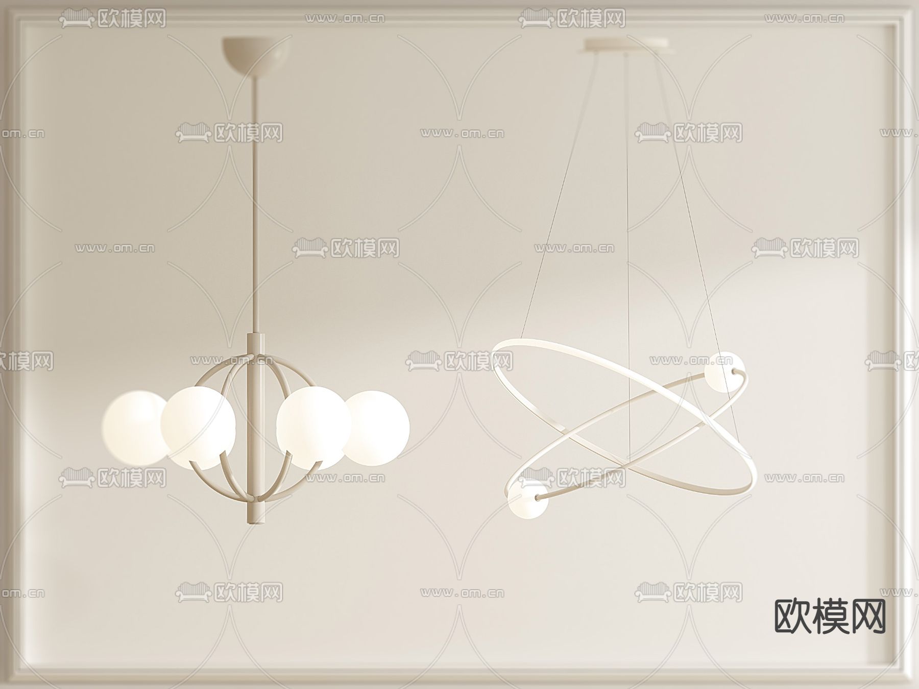 奶油风创意吊灯su模型下载（渲染图1）