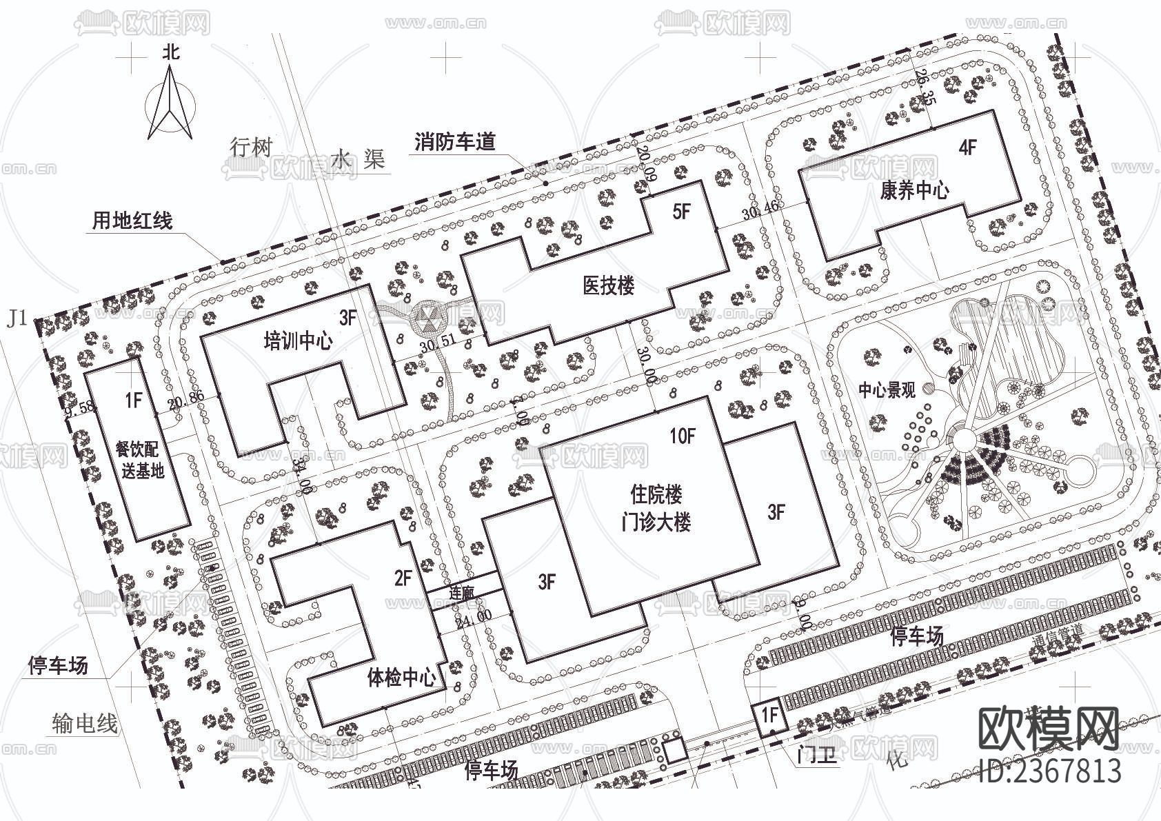医院总平面CAD施工图下载（渲染图2）