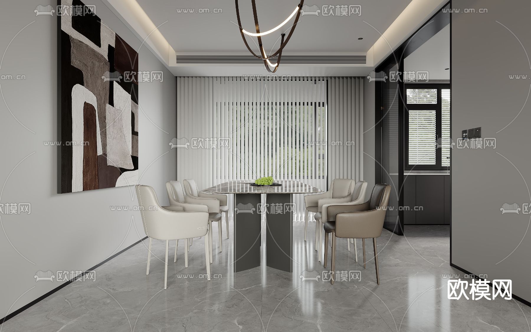 现代客厅餐厅3d模型下载（渲染图4）