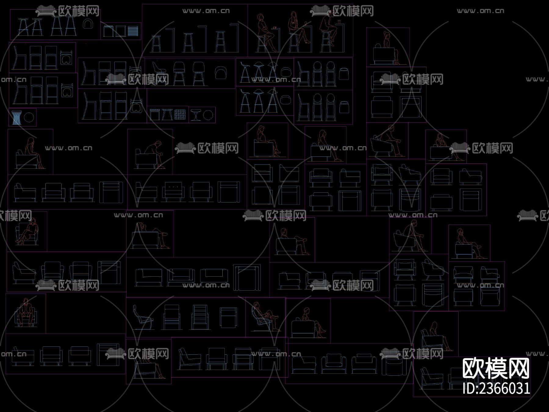 高脚椅CAD施工图下载（渲染图5）