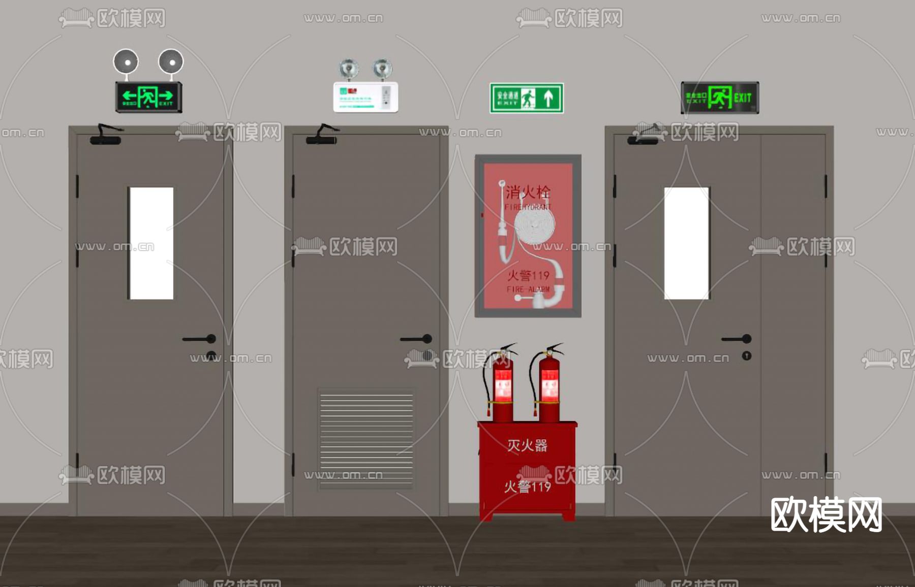 现代消防门 防火门 消防栓su模型下载（渲染图2）