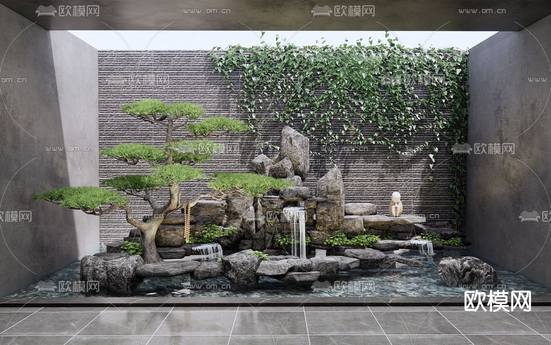 新中式假山水景3d模型下载_ID12195815_3dmax免费模型-欧模网