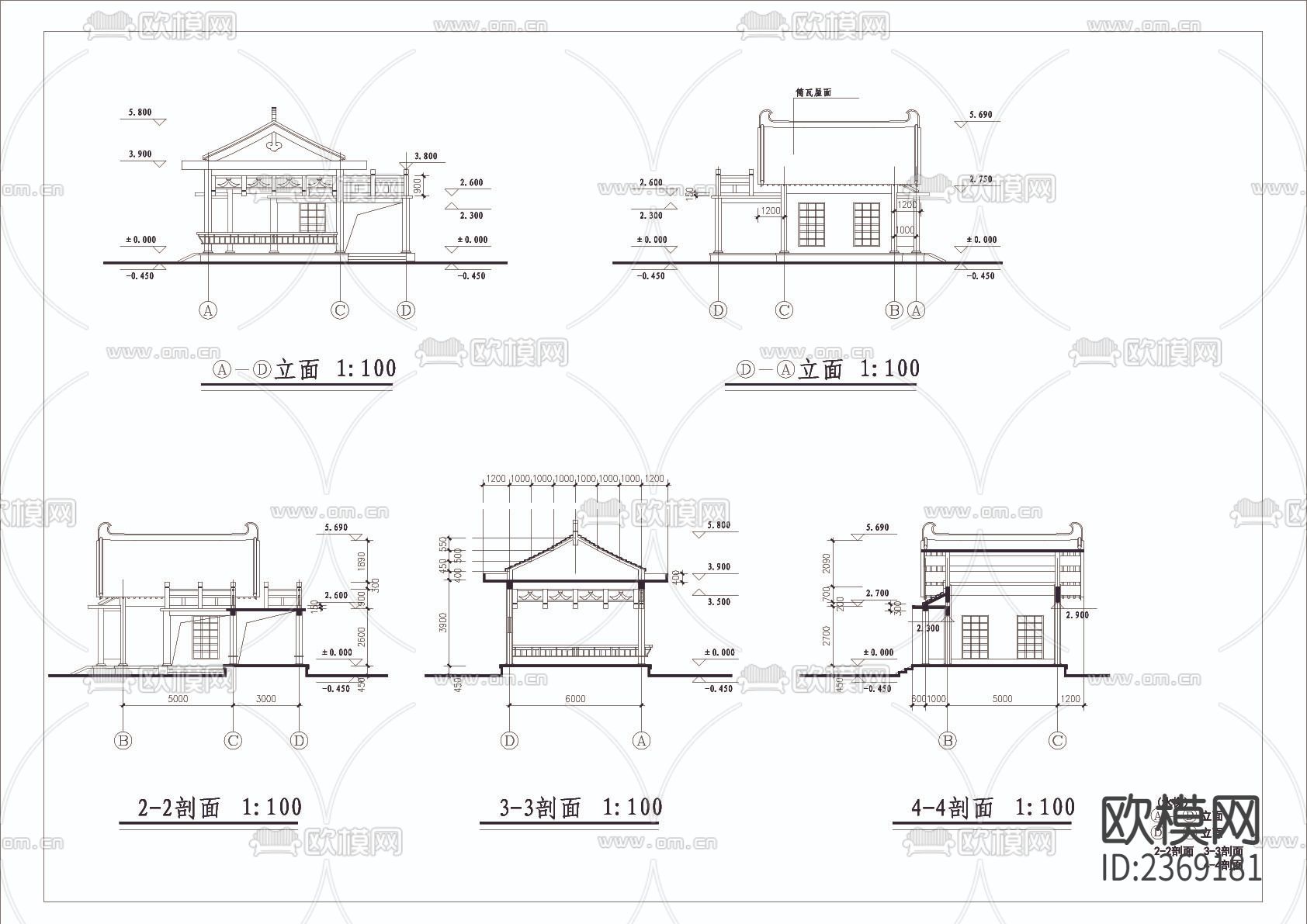 水榭建筑cad施工图下载（渲染图3）