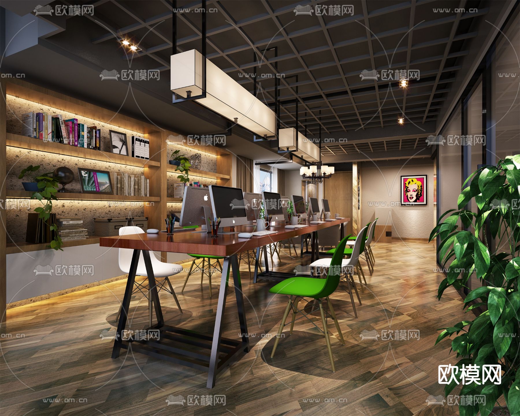 现代公共办公区su模型下载（渲染图1）
