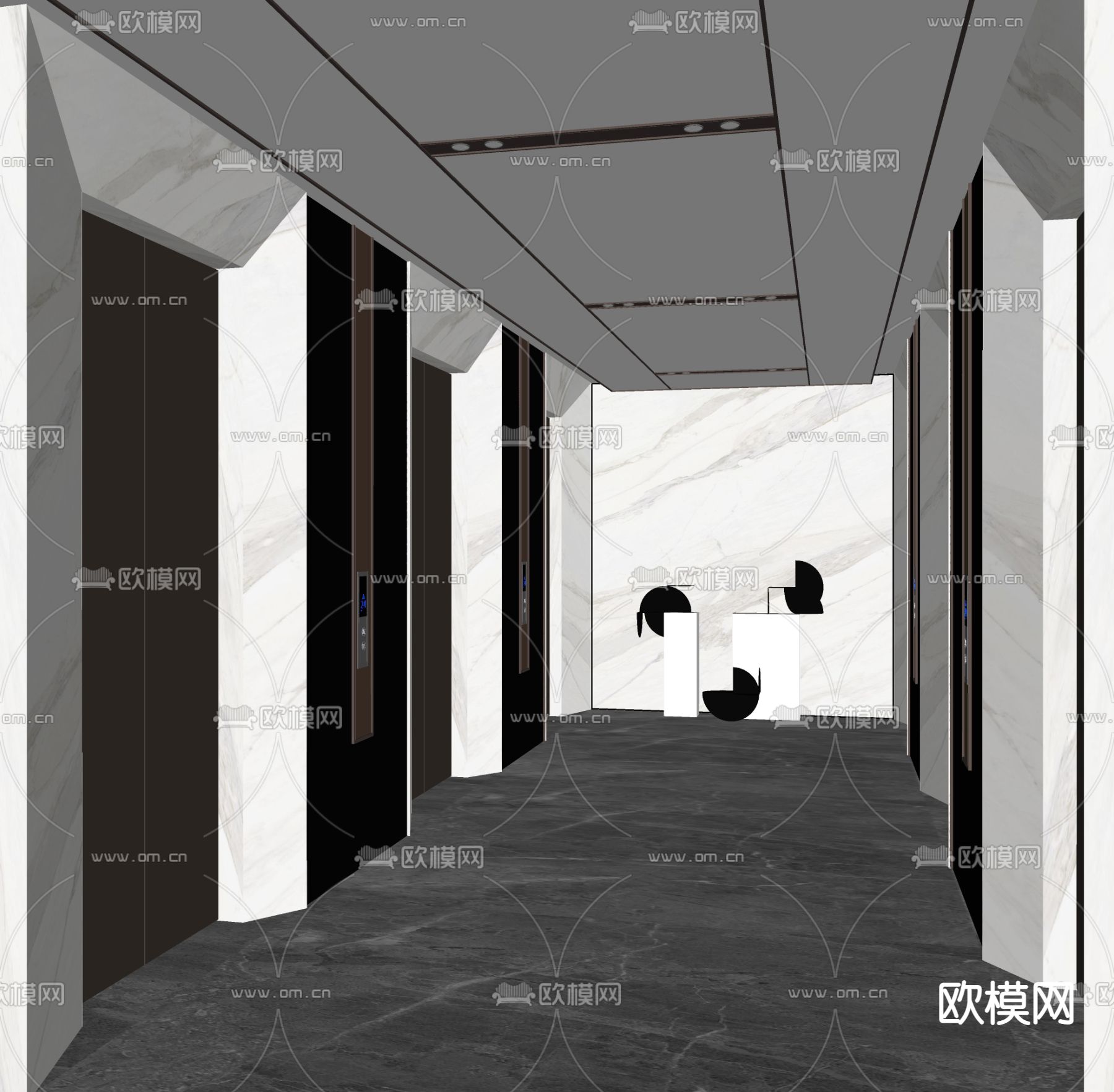 现代电梯厅电梯门su模型下载（渲染图2）