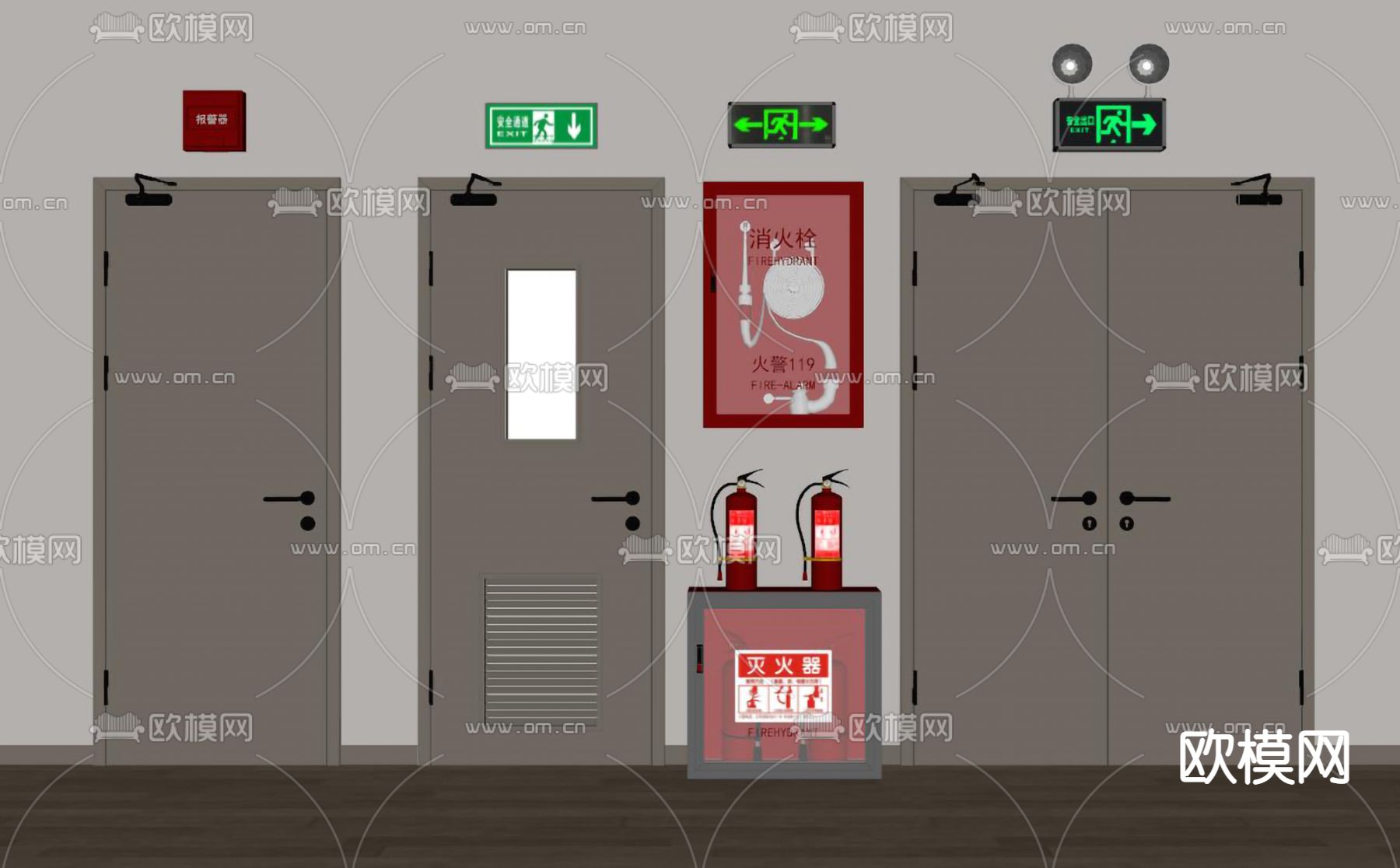 现代消防门 防火门 消防栓su模型下载（渲染图2）