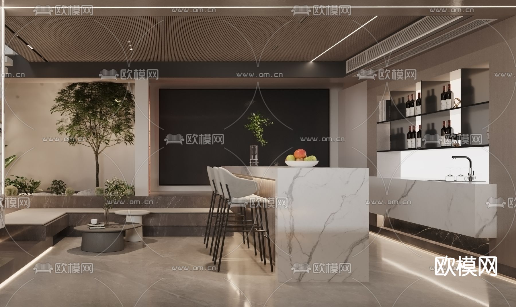 现代吧台 品酒区 酒窖3d模型下载