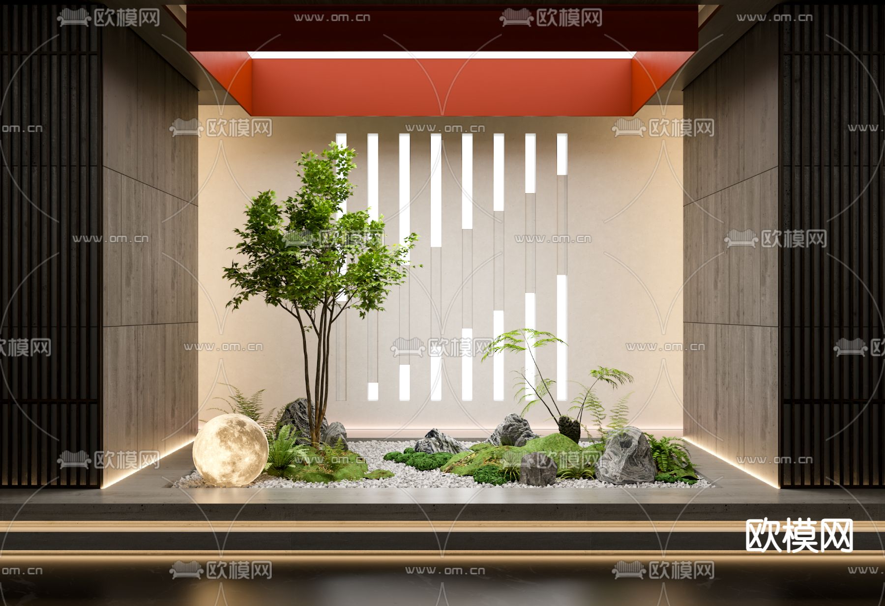 室内假石苔藓 绿植造景3d模型下载（渲染图1）