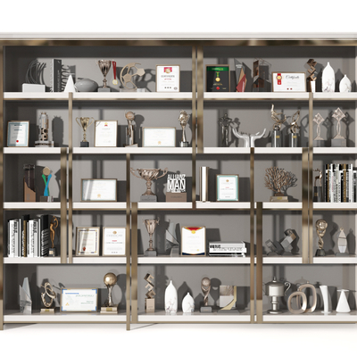  现代奖状奖杯荣誉证书展示柜su模型 