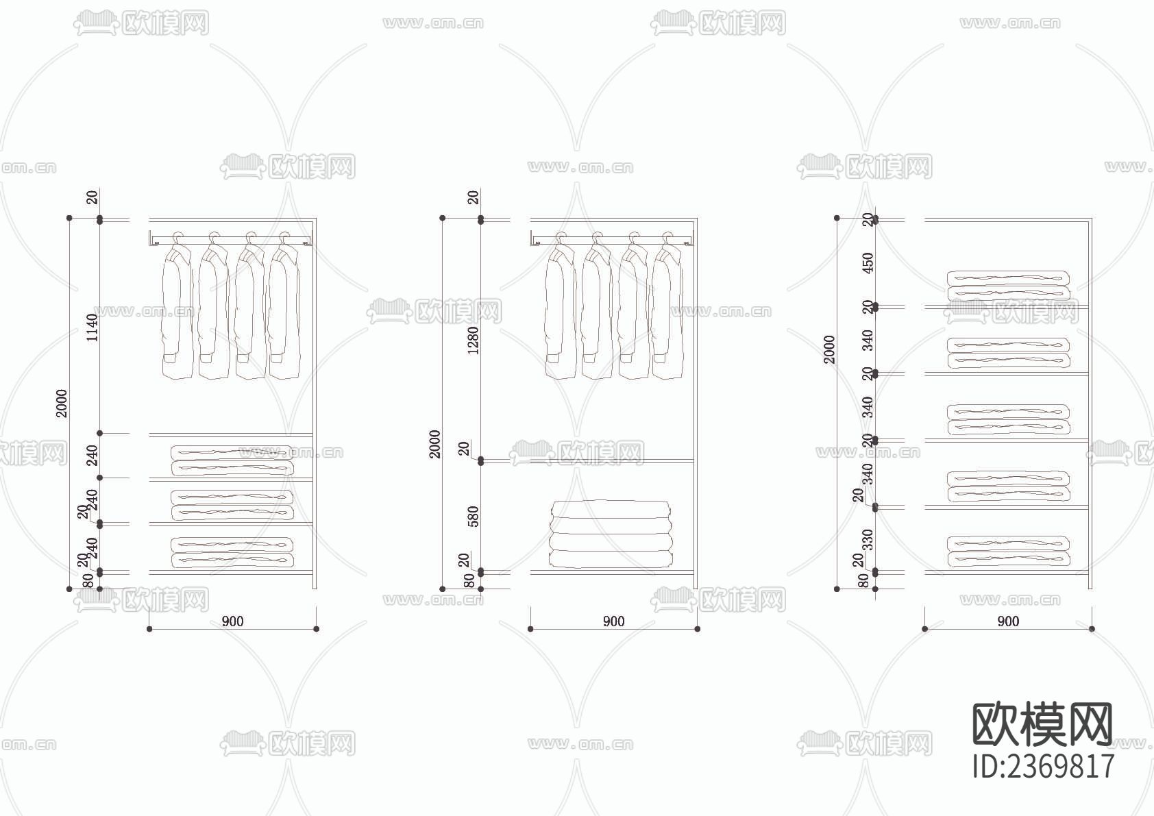 高2000衣柜CAD图库下载（渲染图4）