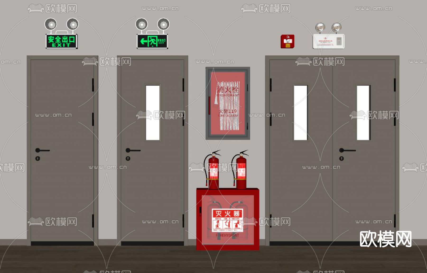 现代消防门 防火门 消防栓su模型下载（渲染图2）