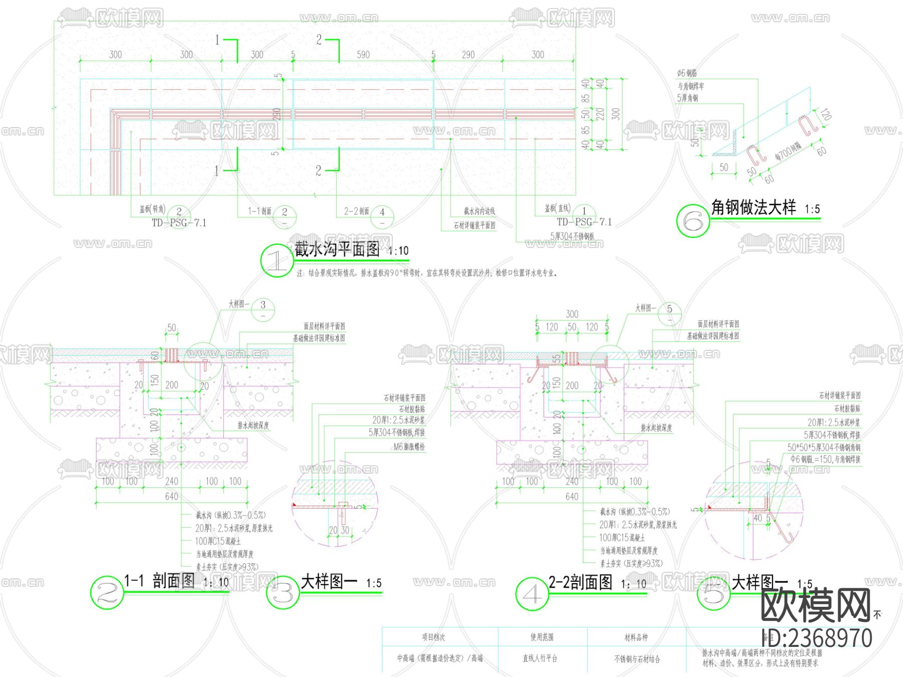 石材 铸铁篦子排水沟  线形排水沟节点大样下载（渲染图9）