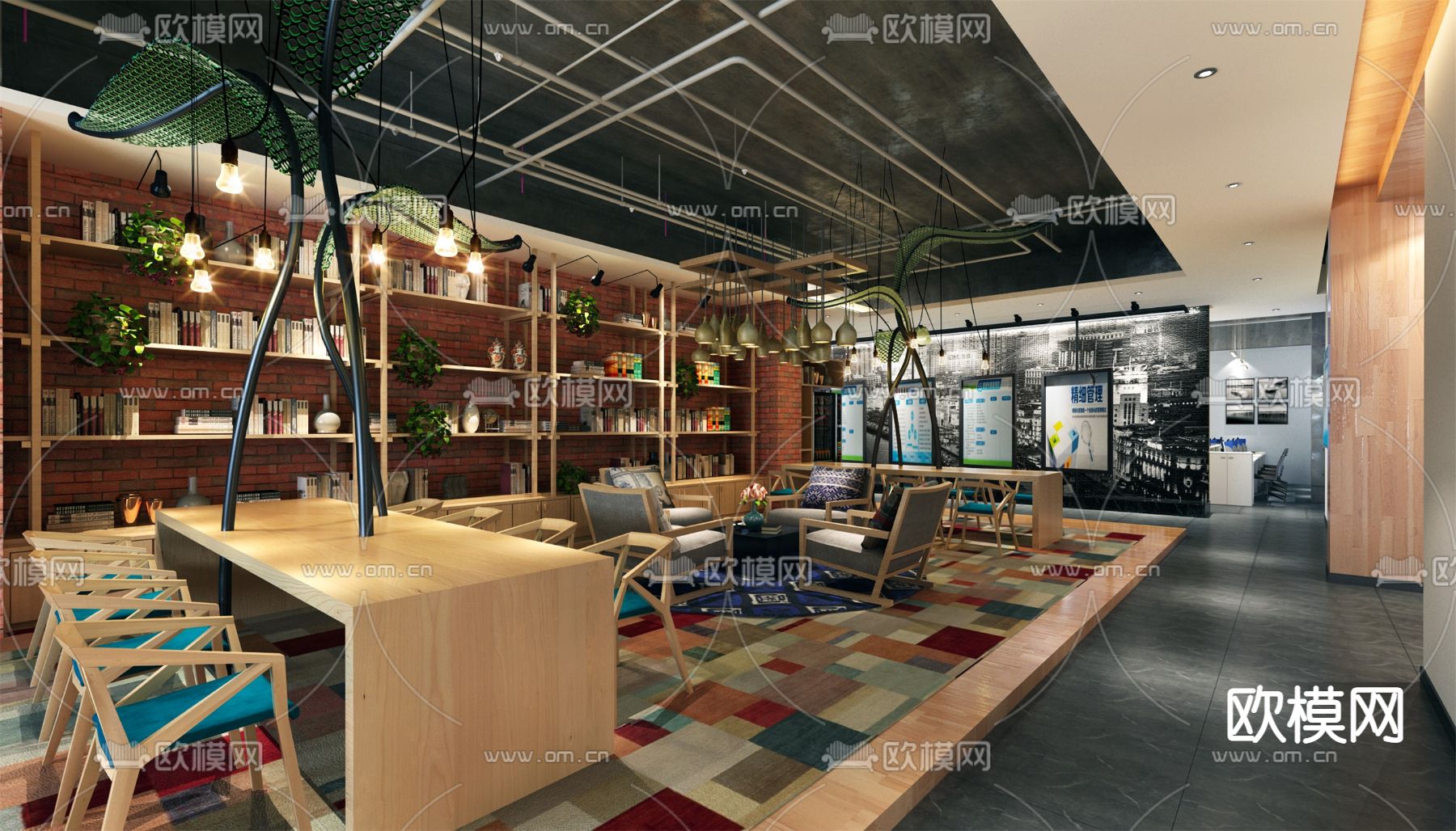 现代办公休息区su模型下载（渲染图1）