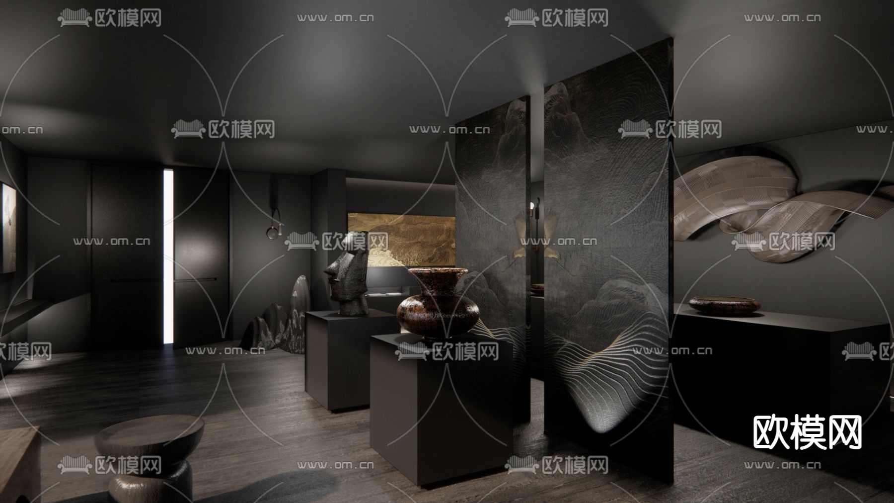暗黑风文化展厅su模型下载（渲染图3）