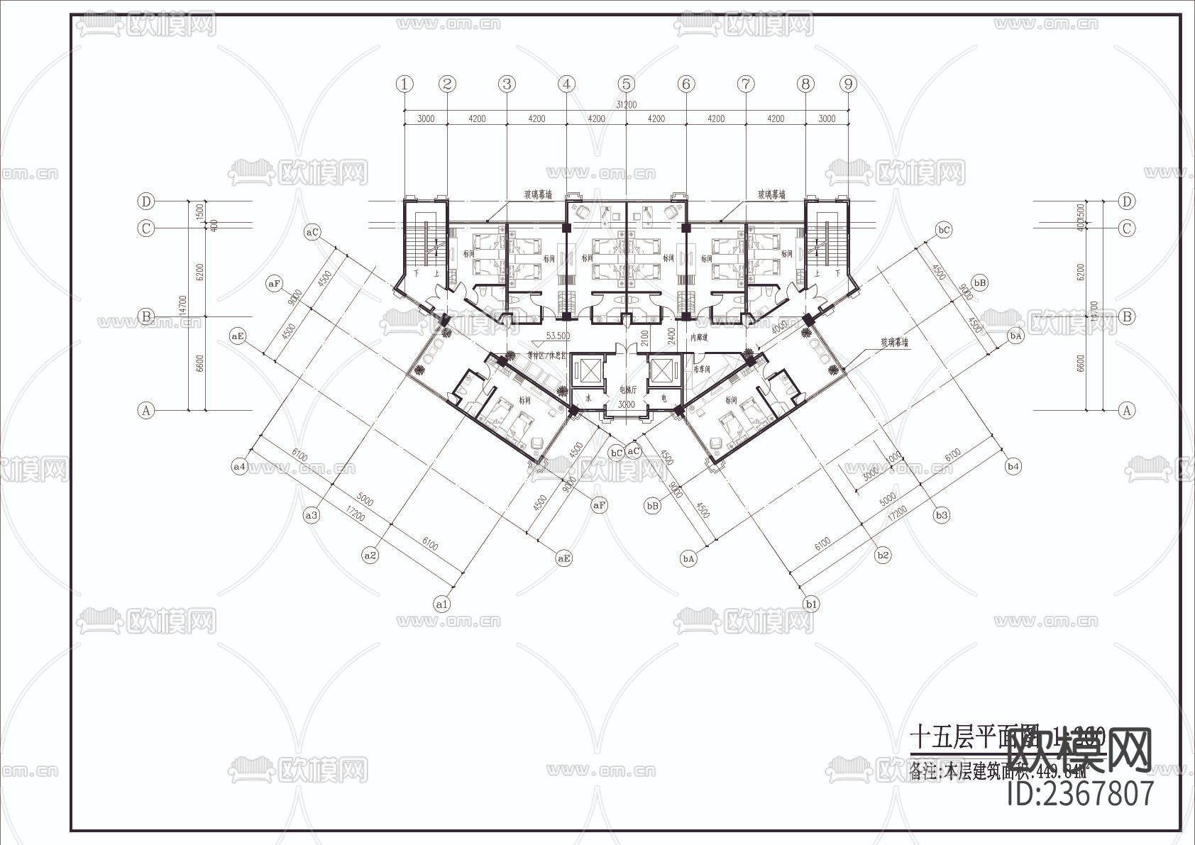 特色转角酒店建筑CAD施工图下载（渲染图5）