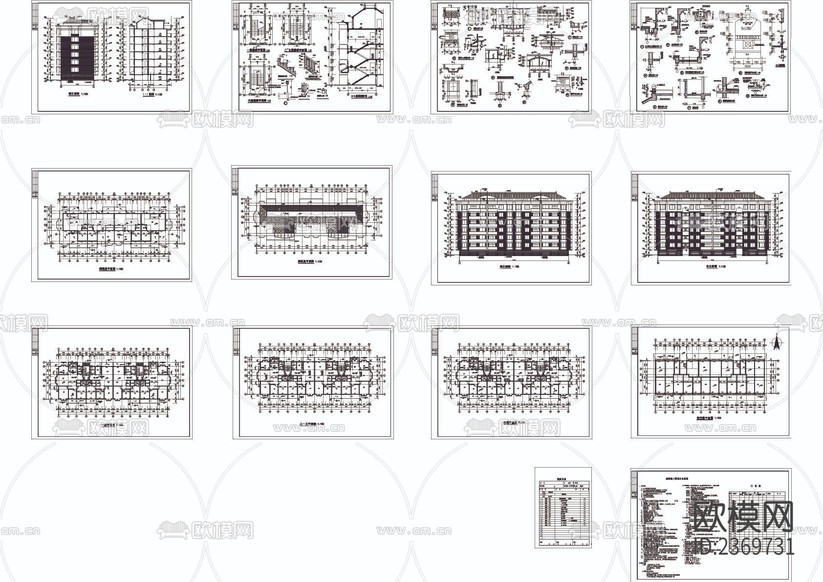 多層公寓建筑CAD施工圖下載(渲染圖1)