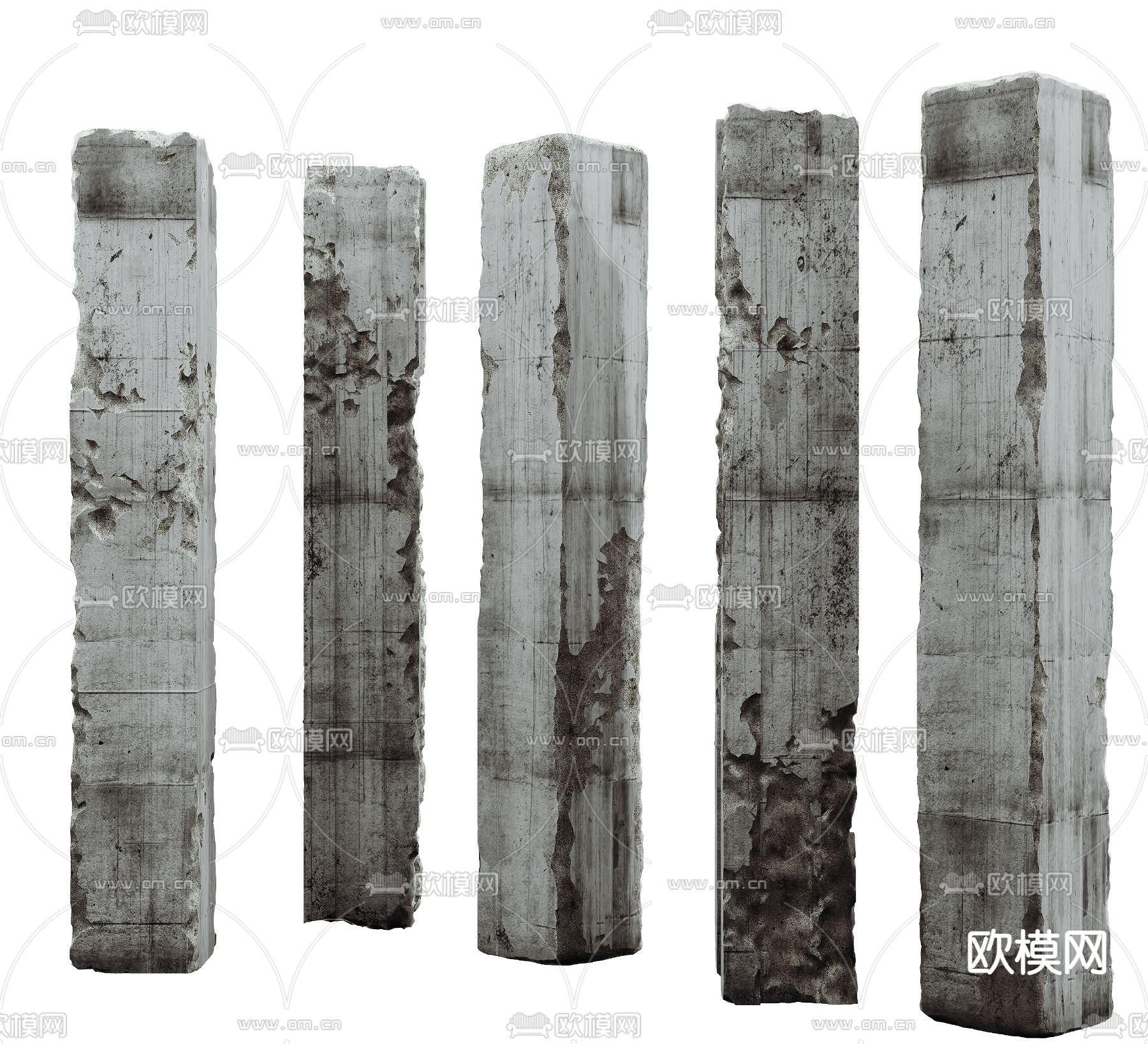 工业风破损混凝土柱子su模型下载（渲染图1）
