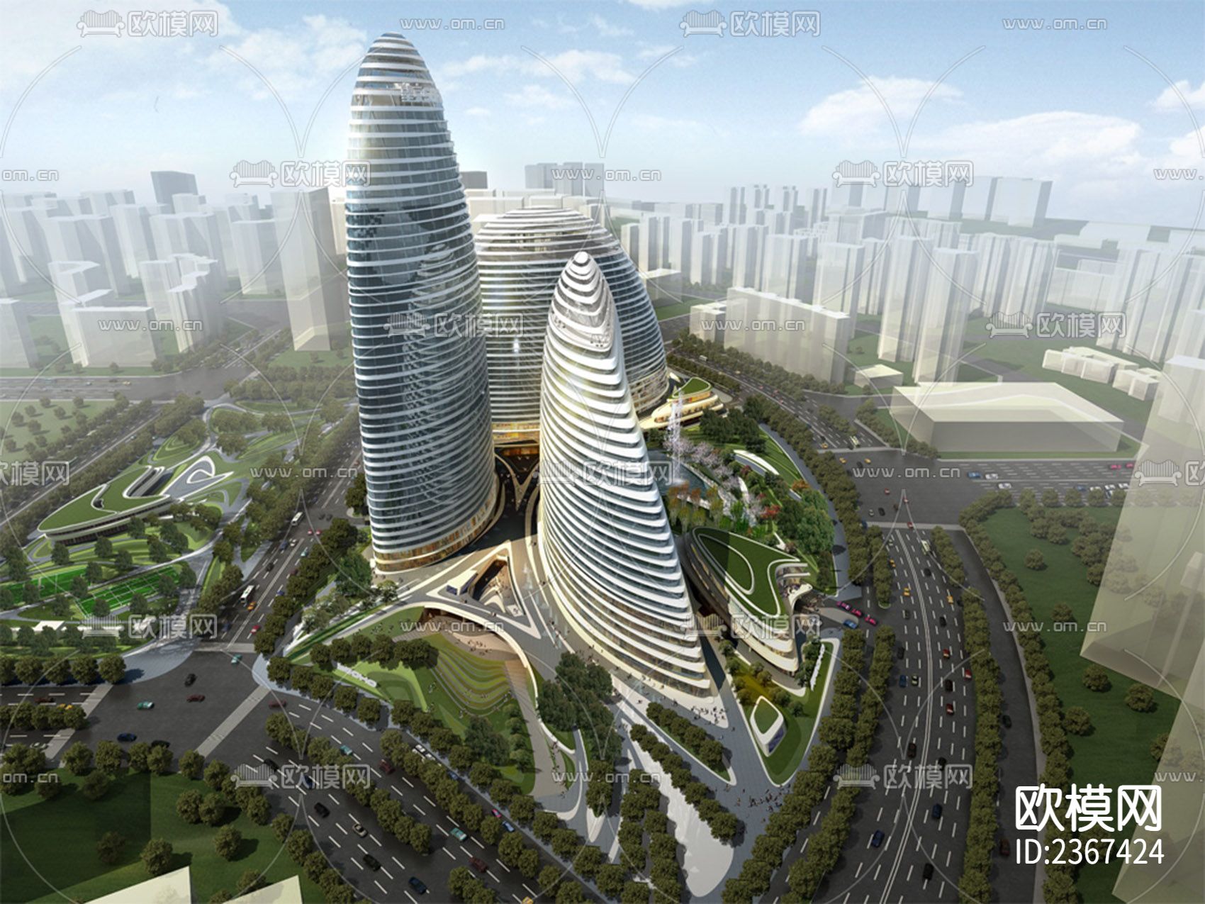 北京望京SOHO 办公楼CAD施工图下载（渲染图4）