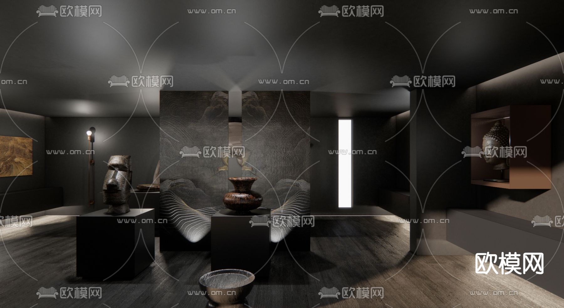暗黑风文化展厅su模型下载（渲染图2）
