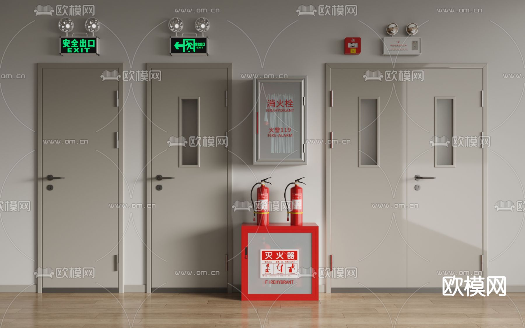 现代消防门 防火门 消防栓su模型下载（渲染图1）