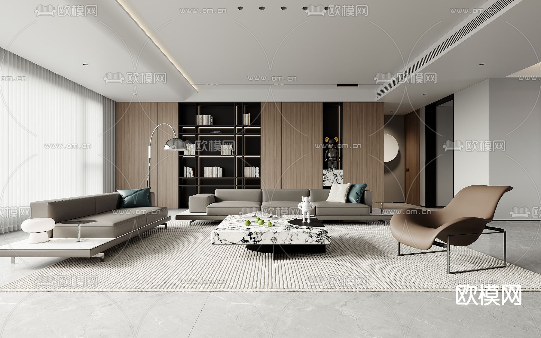 现代客厅餐厅3d模型下载（渲染图1）