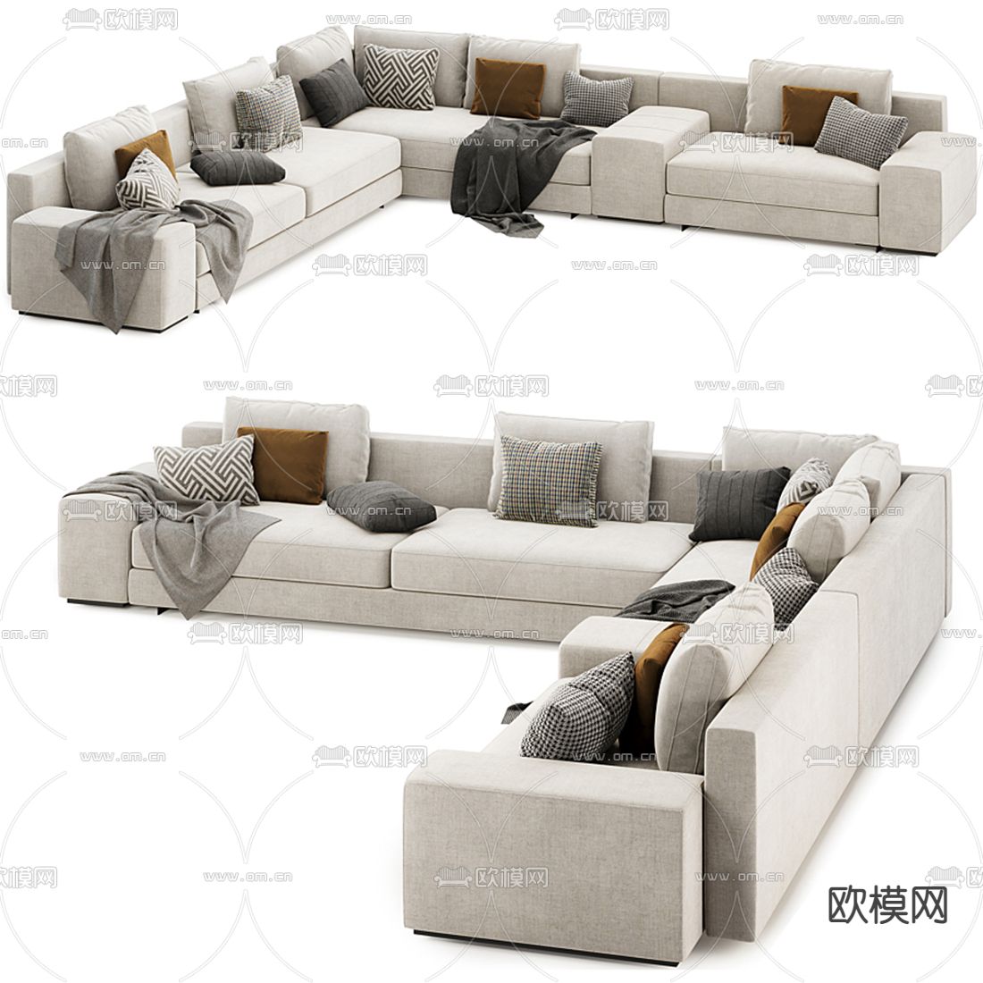 Minotti多人沙发 转角沙发3d模型下载（渲染图2）