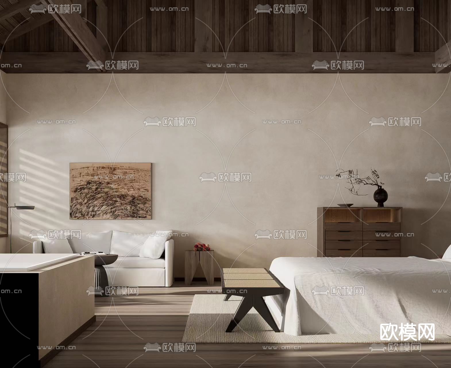 侘寂风民宿客房su模型下载（渲染图4）