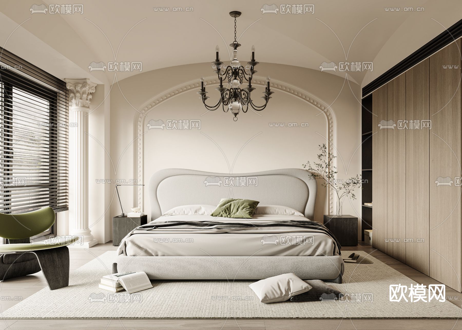法式卧室 主人房su模型下载（渲染图3）
