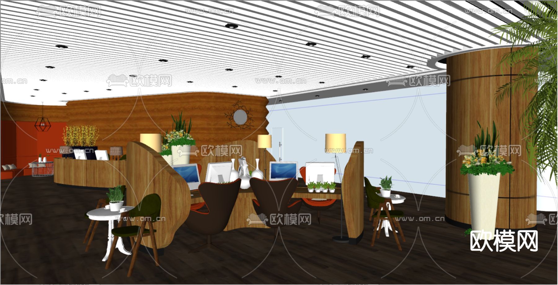 现代公共办公区su模型下载（渲染图2）