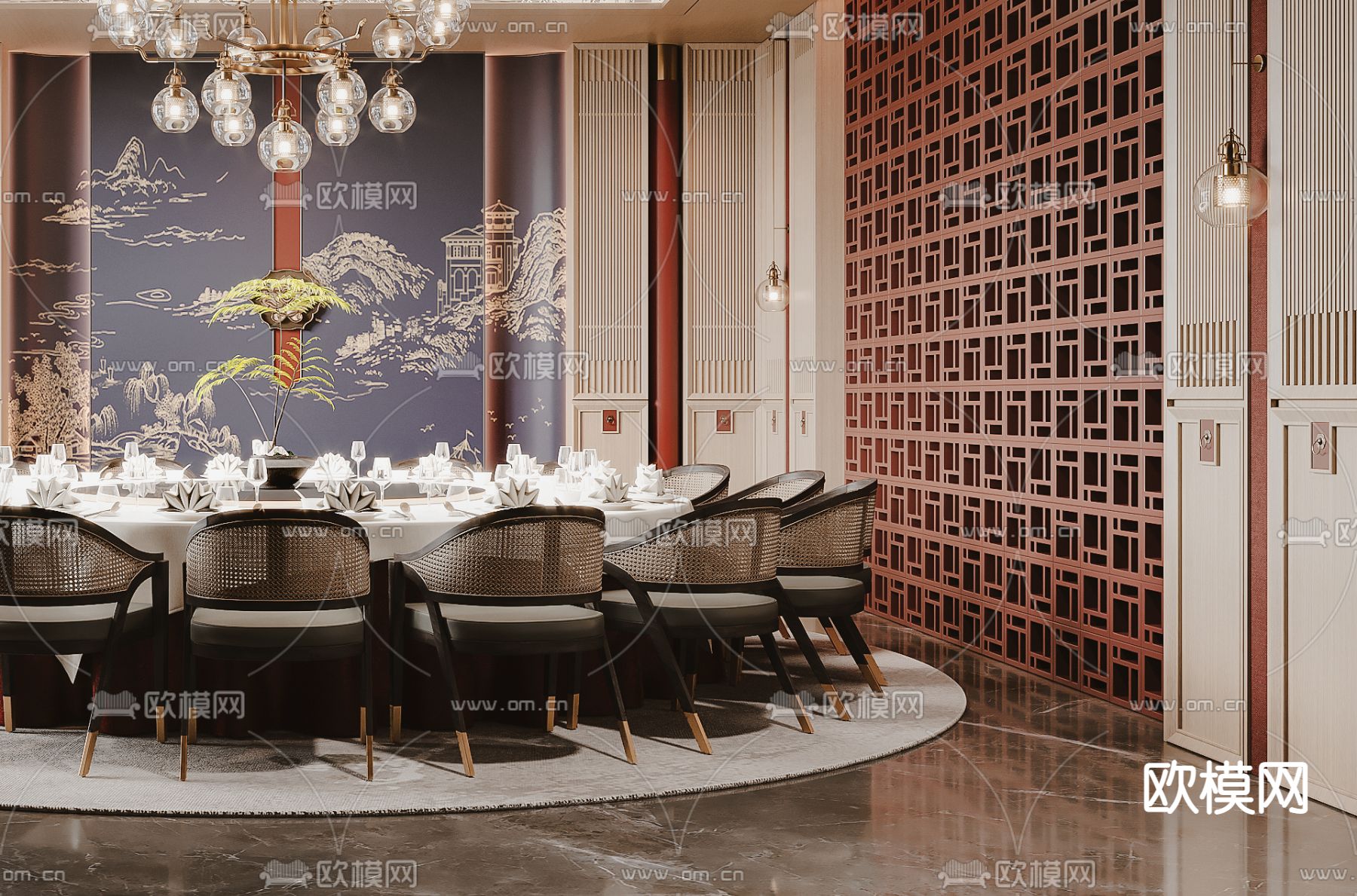中餐厅包间 包厢 包房3d模型下载（渲染图3）