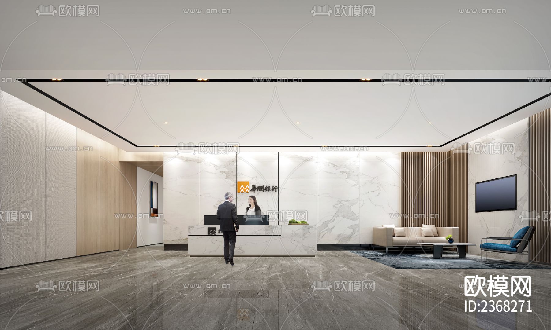 华润银行办公空间cad施工图下载（渲染图4）