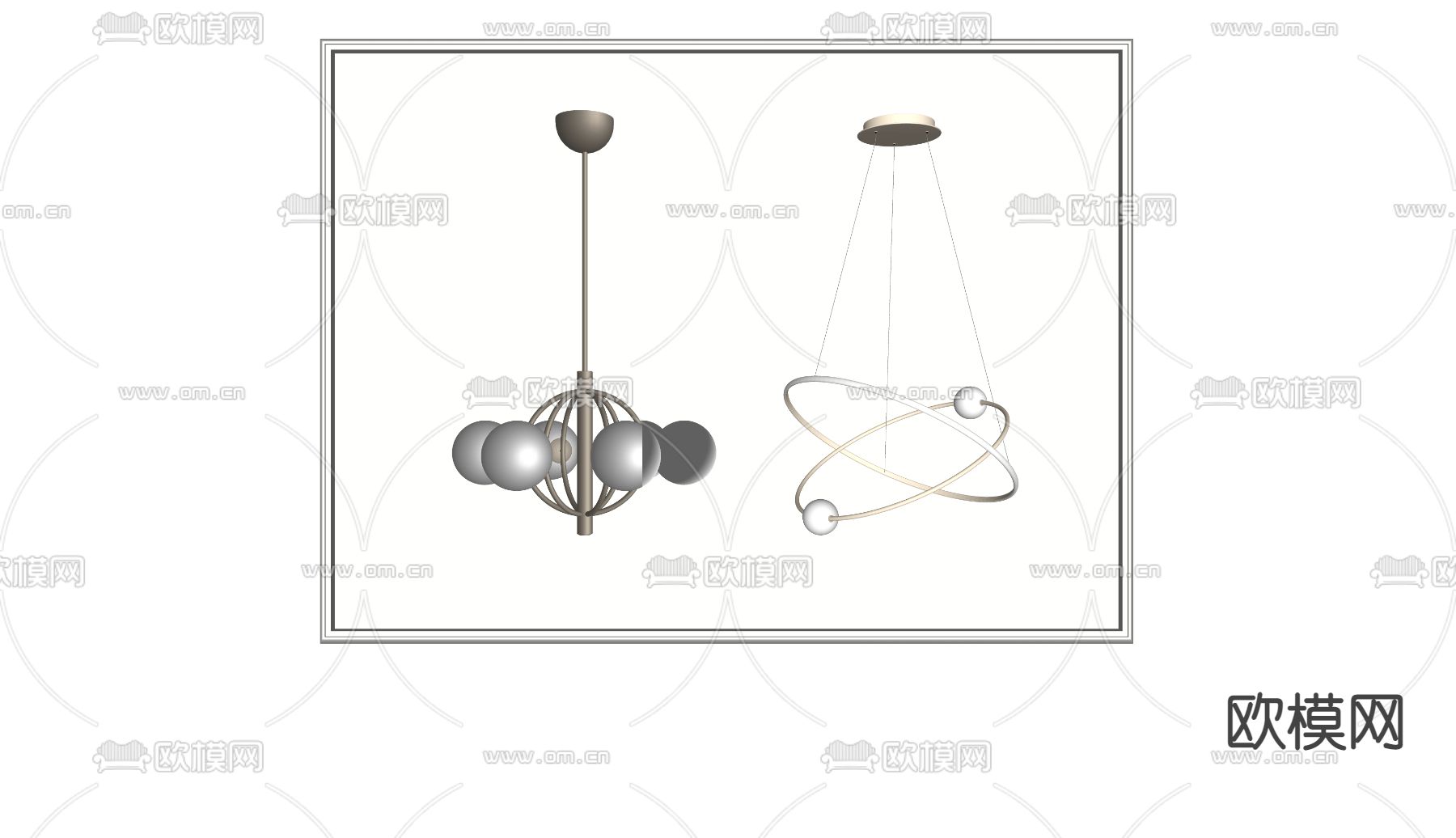 奶油风创意吊灯su模型下载（渲染图2）