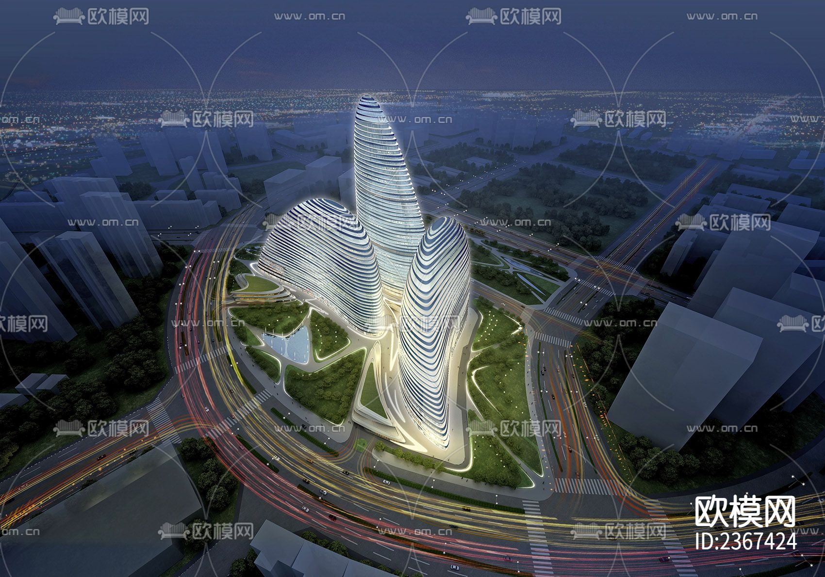 北京望京SOHO 办公楼CAD施工图下载（渲染图5）