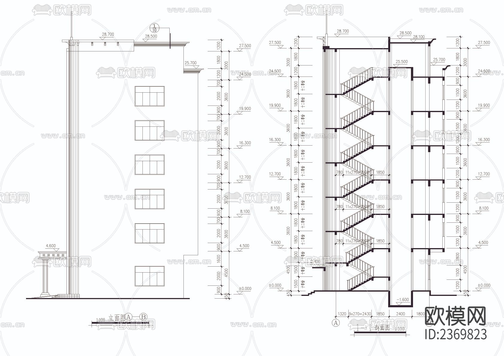 办公楼CAD施工图下载（渲染图4）