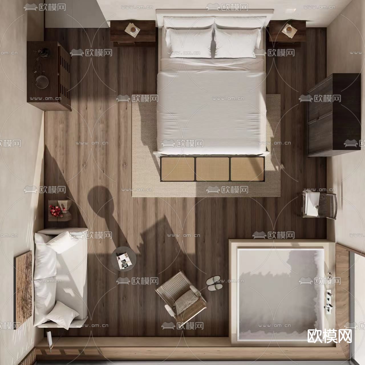 侘寂风民宿客房su模型下载（渲染图6）