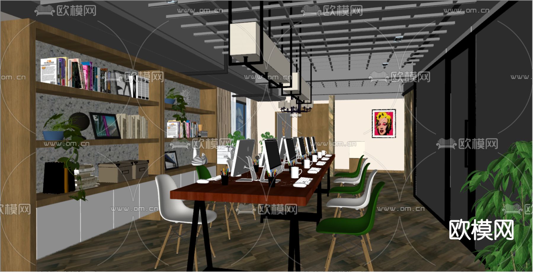 现代公共办公区su模型下载（渲染图2）