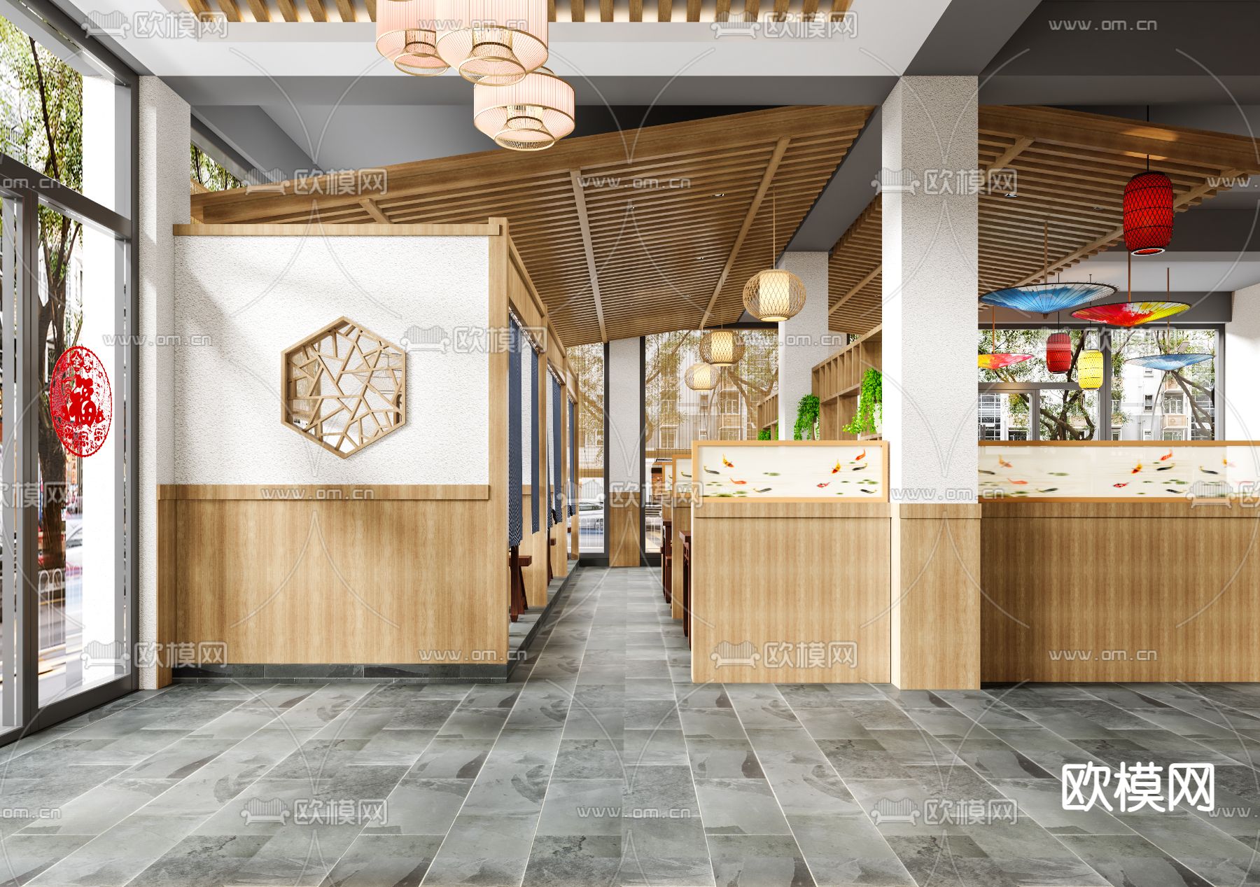 现代农家乐餐厅 中餐厅3d模型下载（渲染图2）