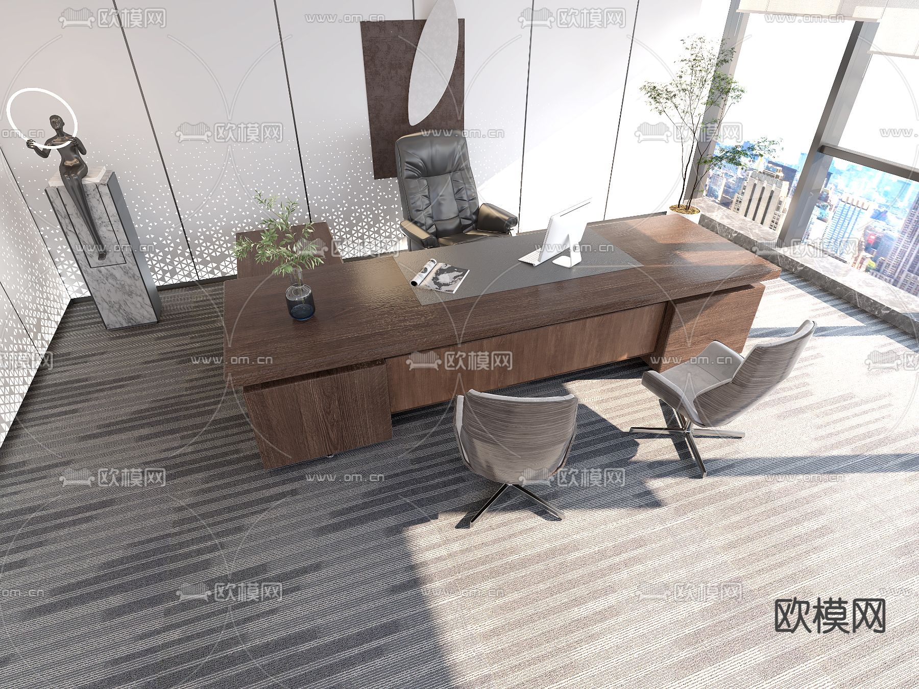 总经理室 董事长办公室免费3d模型下载（渲染图2）