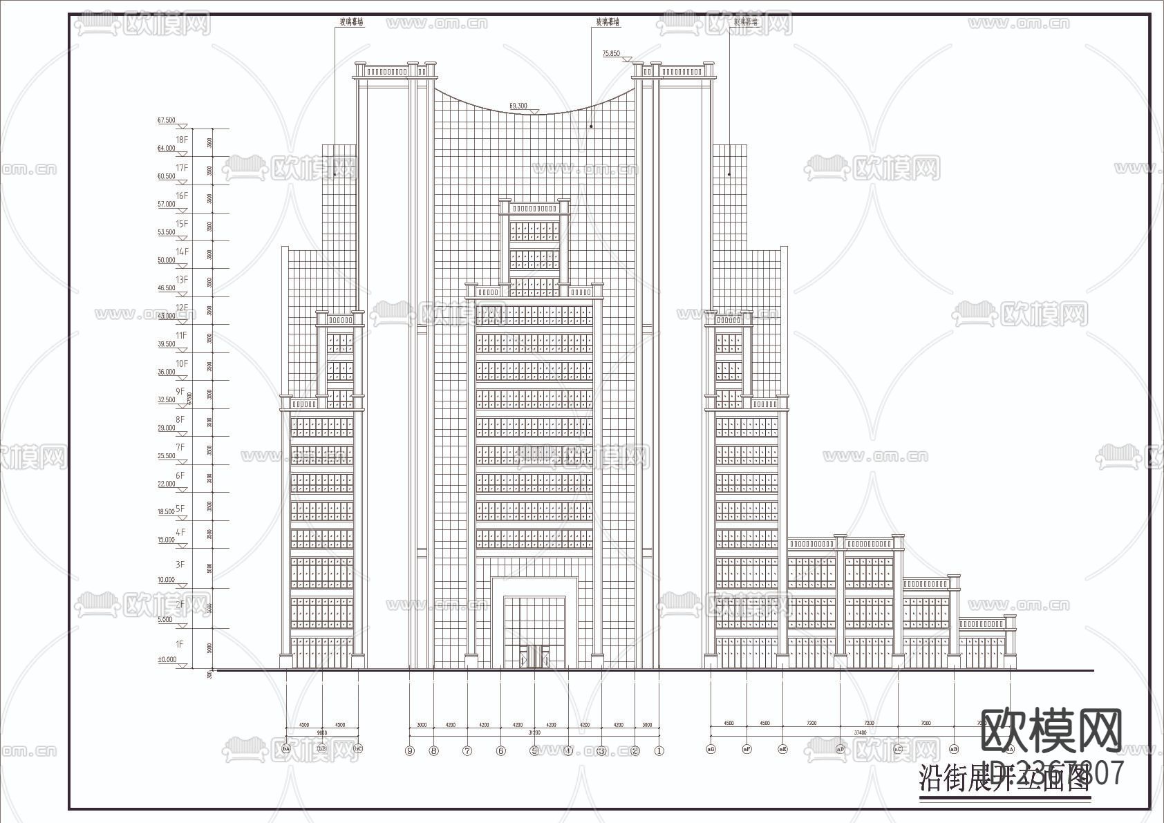 特色转角酒店建筑CAD施工图下载（渲染图6）