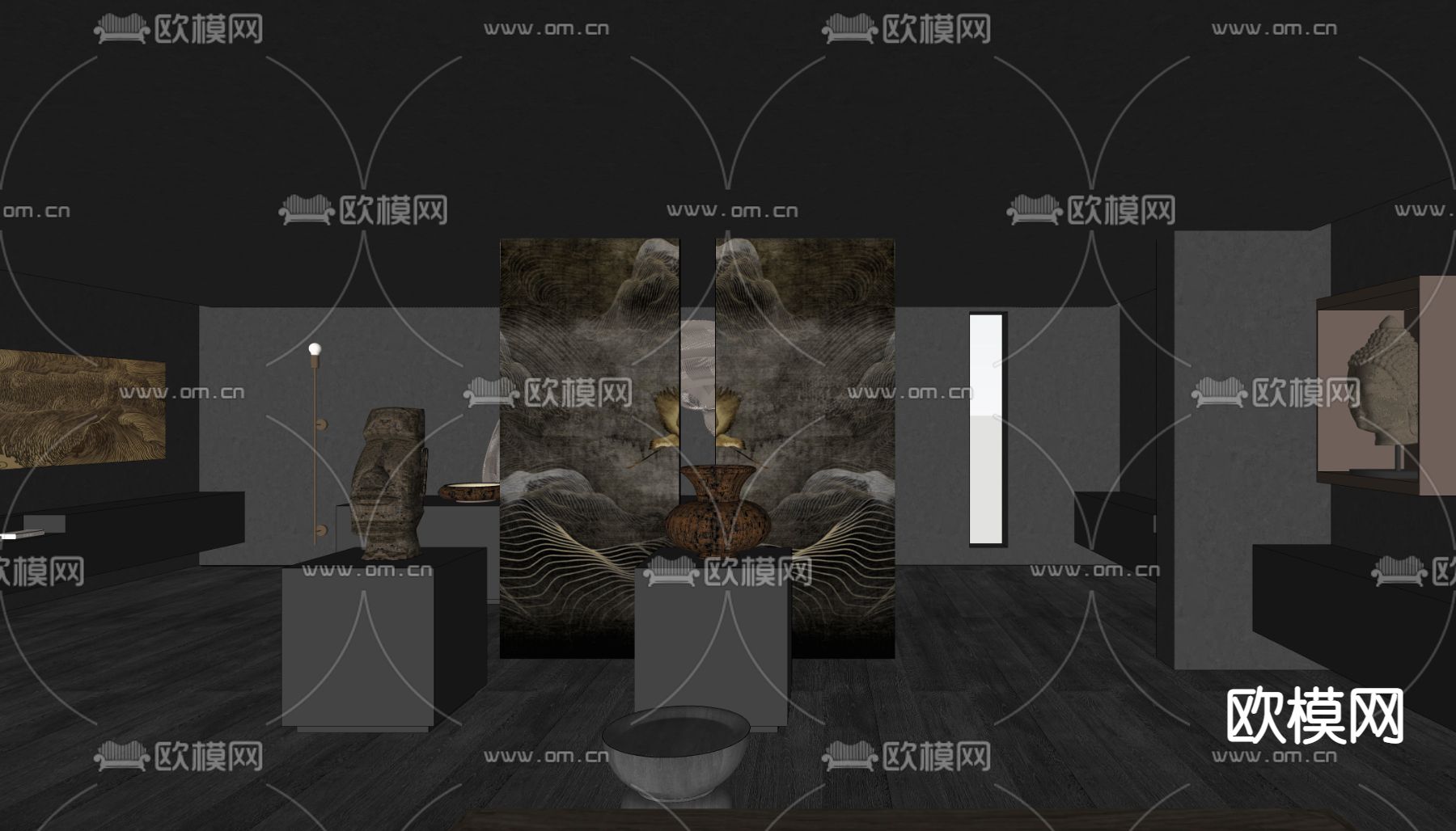 暗黑风文化展厅su模型下载（渲染图4）