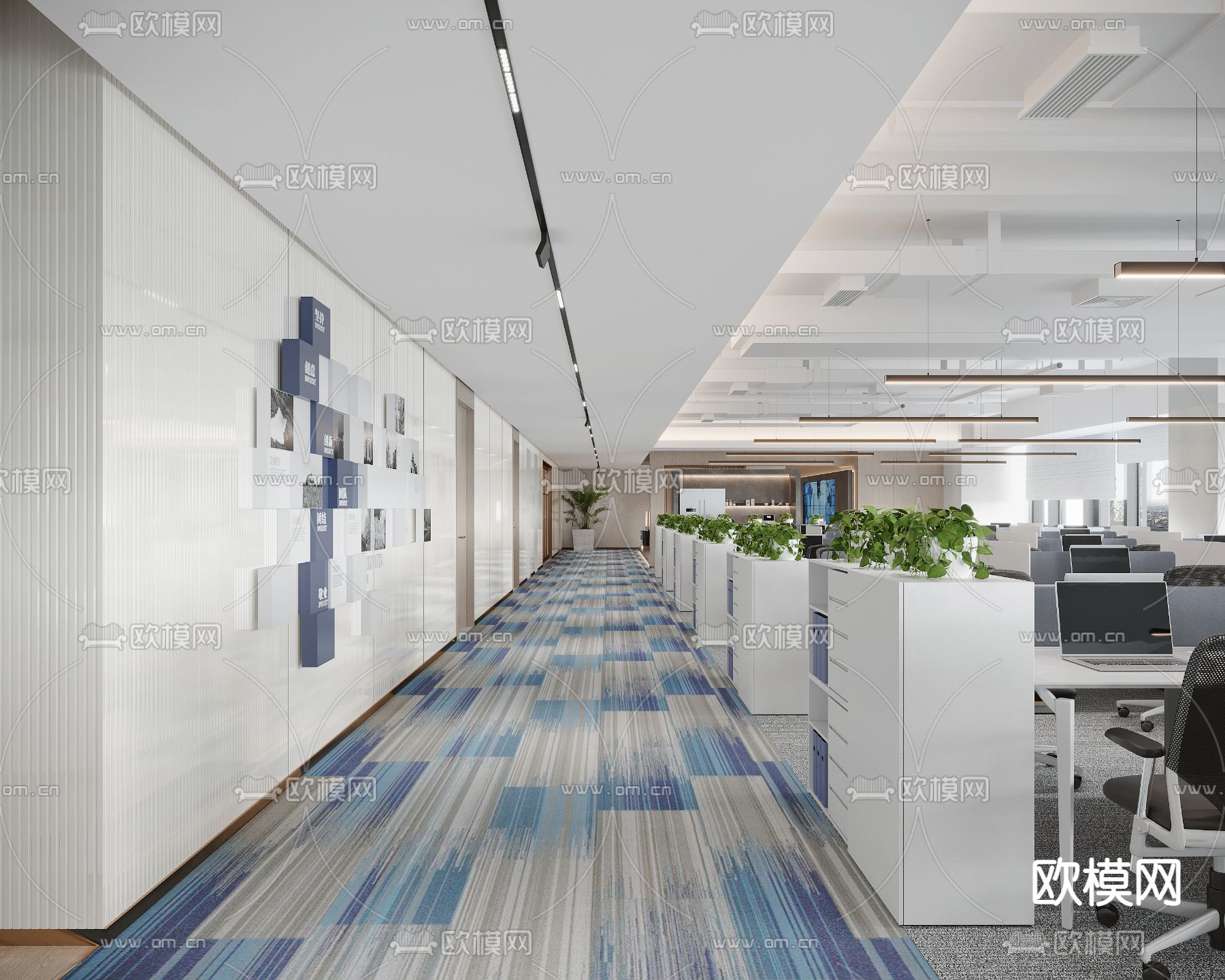 现代办公室 走廊过道3d模型下载（渲染图1）