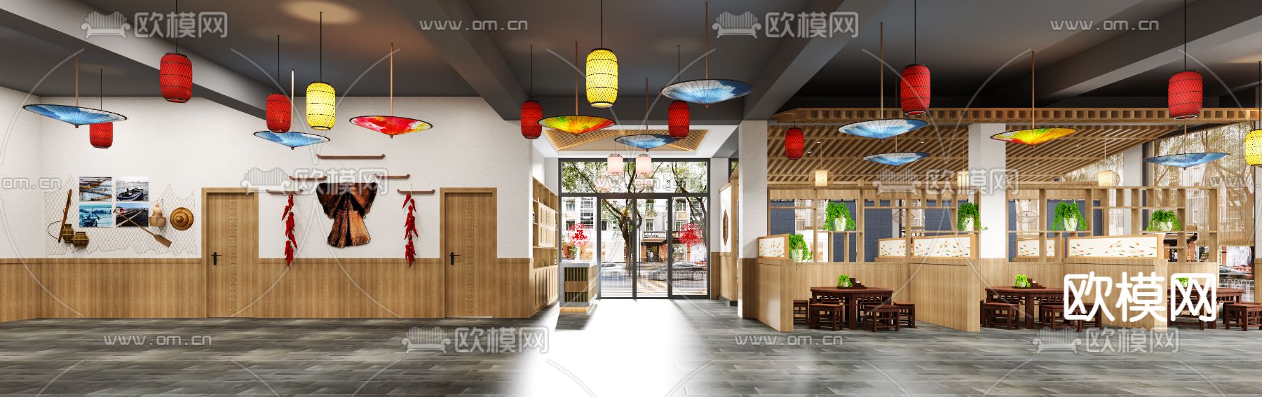 现代农家乐餐厅 中餐厅3d模型下载（渲染图1）