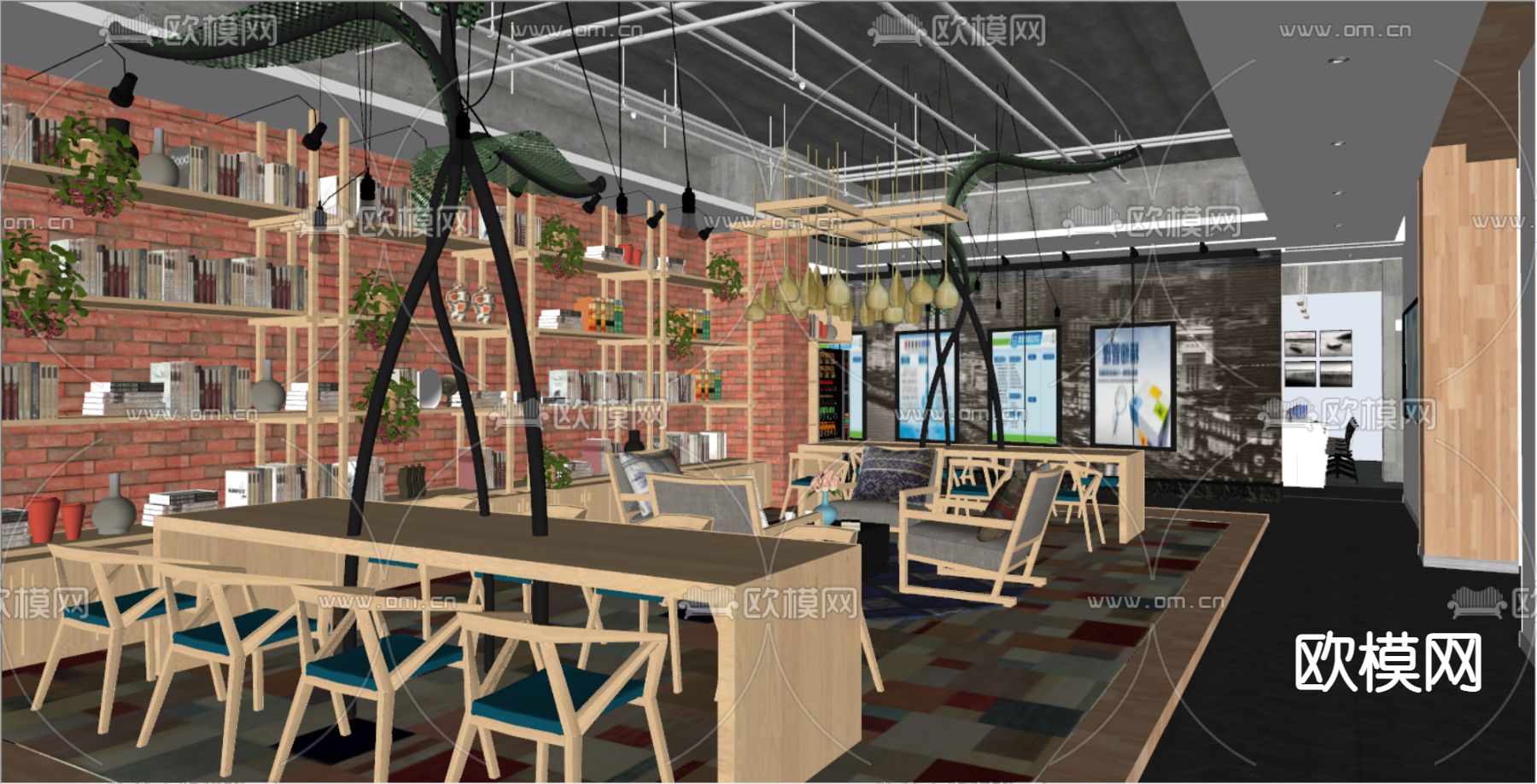 现代办公休息区su模型下载（渲染图2）