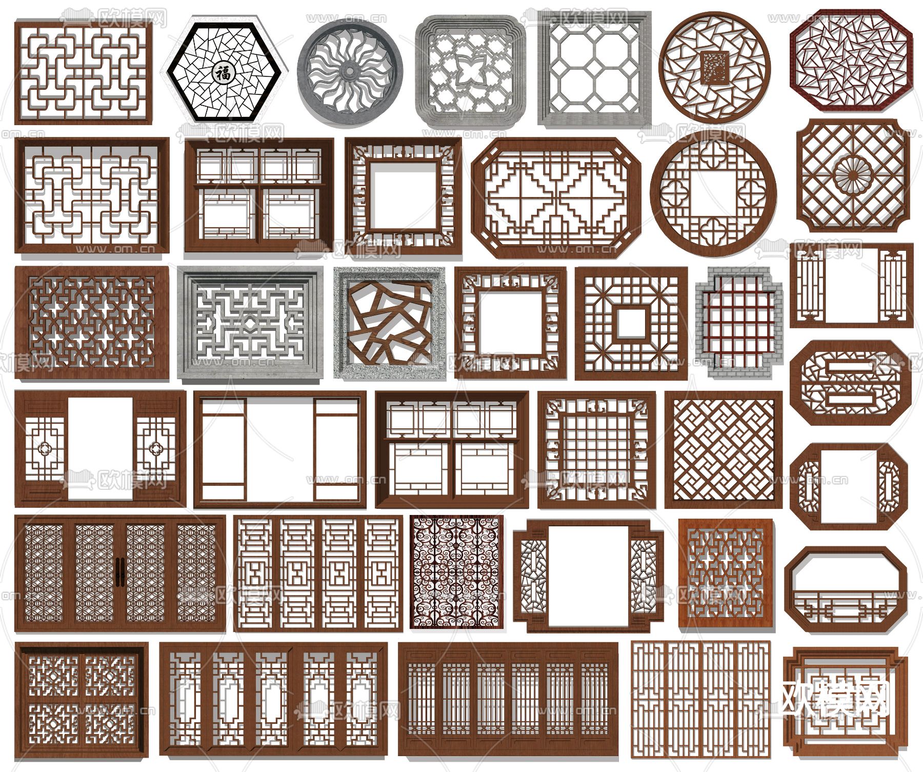 中式窗户 花格窗 漏花窗su模型下载