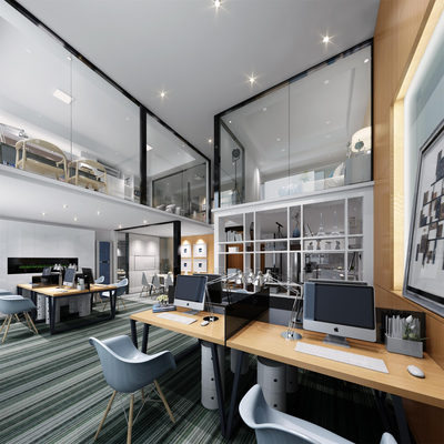  现代复式公共办公区su模型 