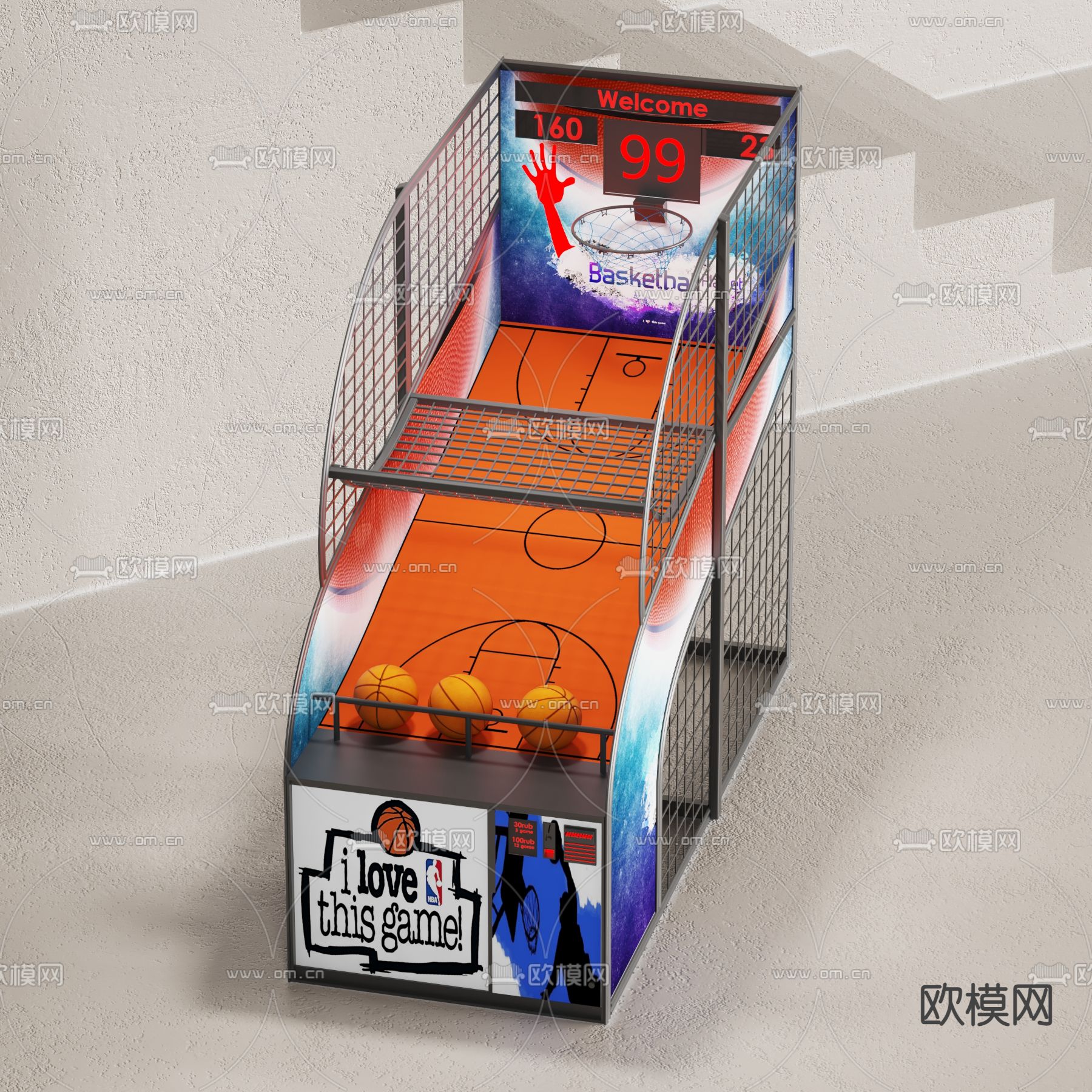 现代电玩篮球机su模型下载（渲染图1）