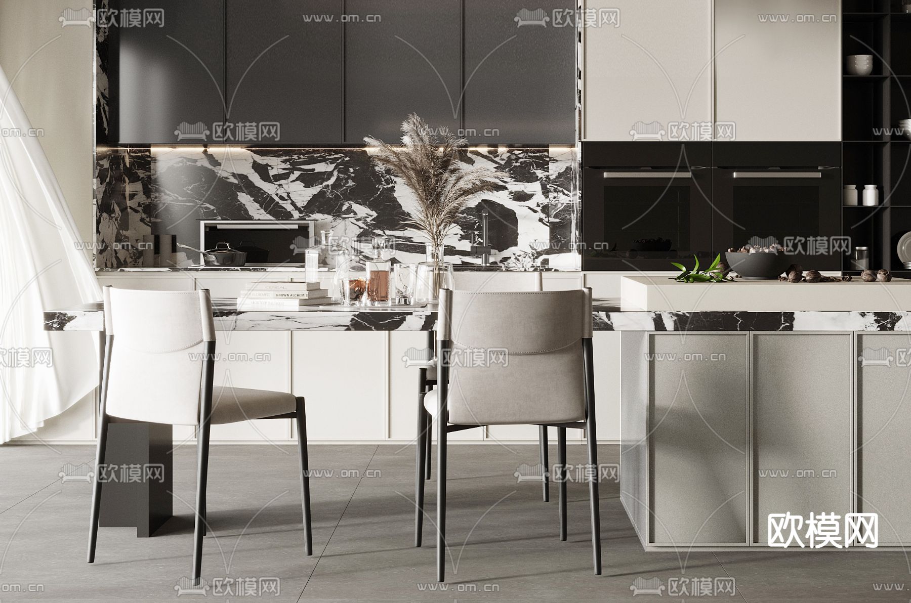 现代岛台餐桌椅3d模型下载