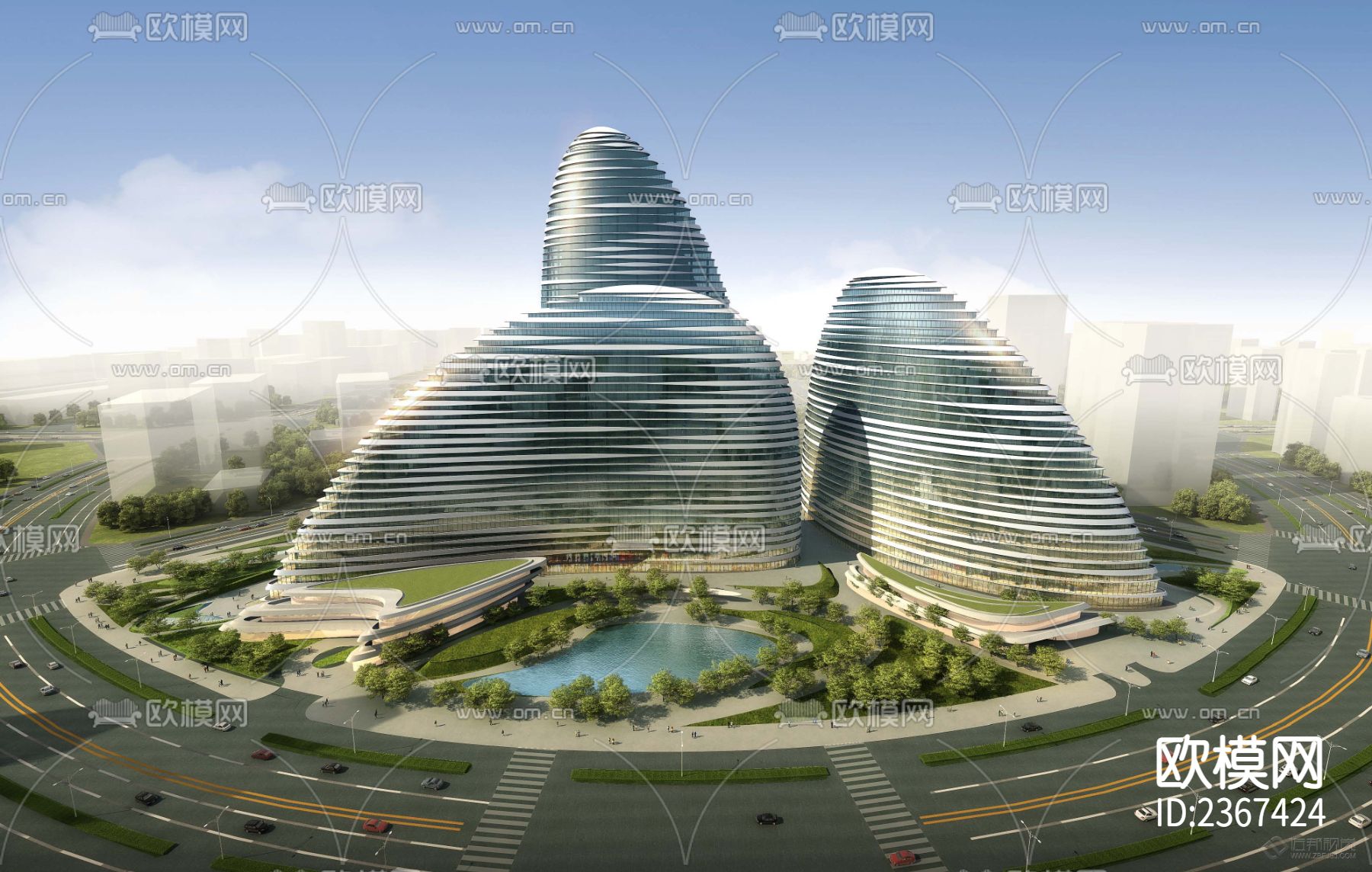 北京望京SOHO 办公楼CAD施工图下载（渲染图1）