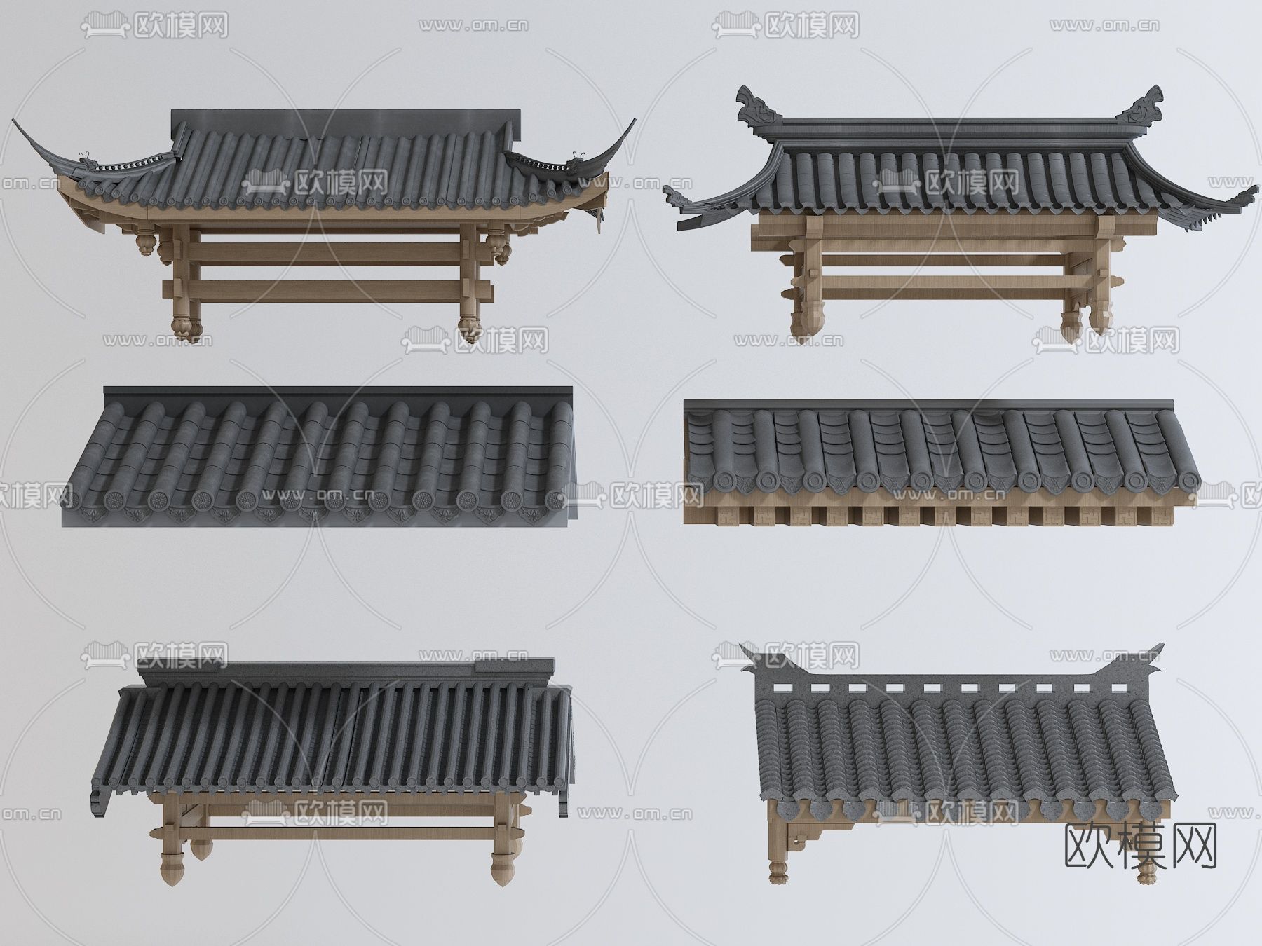 新中式屋檐3d模型下载